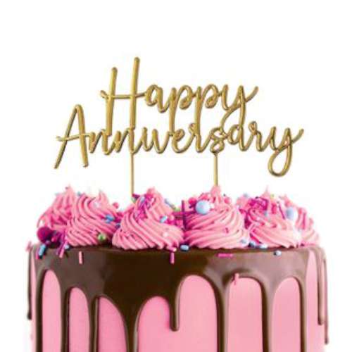 Happy Anniversary Gold Metal Cake Topper - Click Image to Close